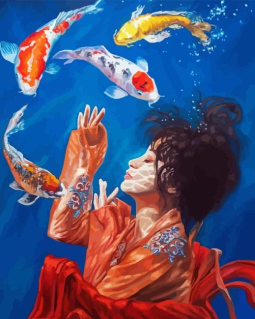 Girl With Koi Fish Diamond Painting