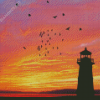 Lighthouse At Sunset View Diamond Painting