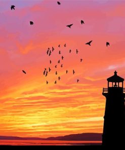Lighthouse At Sunset View Diamond Painting
