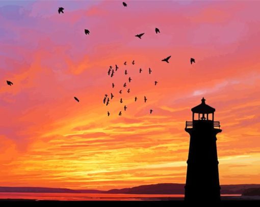 Lighthouse At Sunset View Diamond Painting