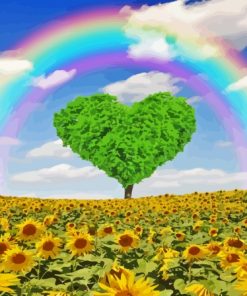 Sunflower Rainbow With Heart Tree Diamond Painting