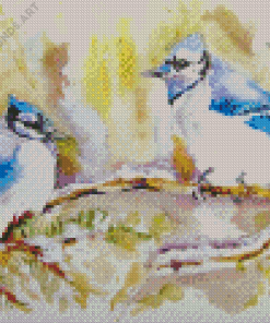 Abstract Two Blue Jay In Winter Diamond Painting