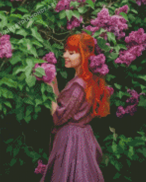 Redhead Woman And Lilacs Diamond Painting