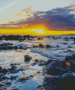 Rocky Ocean Sunset Diamond Painting