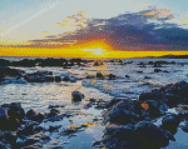 Rocky Ocean Sunset Diamond Painting