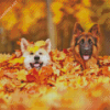 Dogs In Leaves Diamond Painting