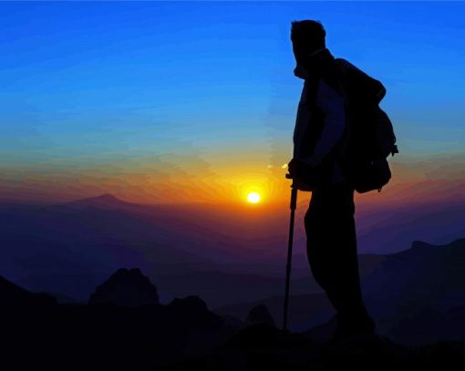 Hiking Man Sunset Diamond Painting