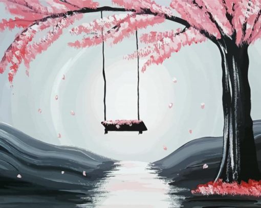 Tree Swing Blossoms Diamond Painting