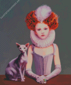 Girl And Sphinx Cat Diamond Painting