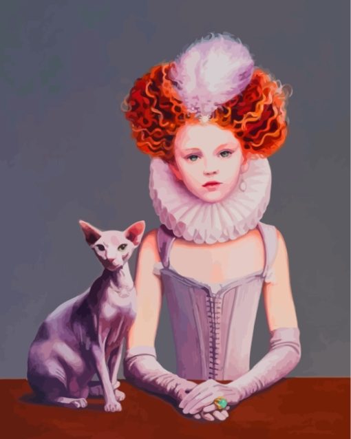Girl And Sphinx Cat Diamond Painting