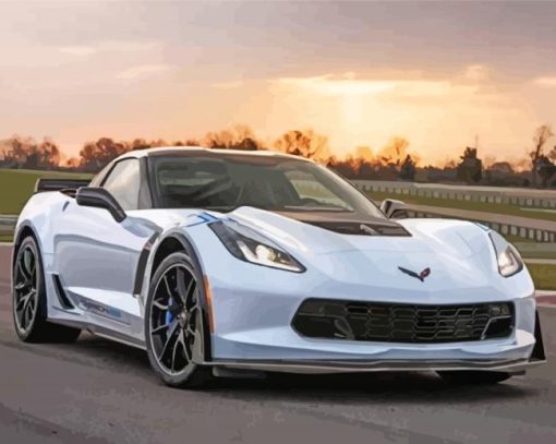 White Corvette Z06 Diamond Painting