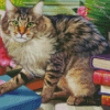 Cat With Book Diamond Painting