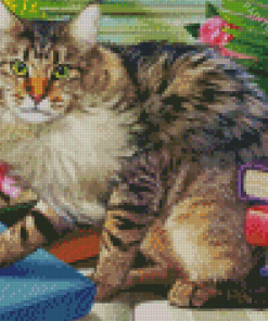 Cat With Book Diamond Painting