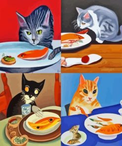 Cats Eating Fish Diamond Painting