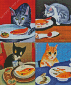 Cats Eating Fish Diamond Painting