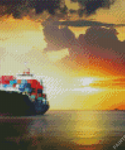 Freighter On Water Diamond Painting