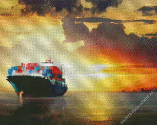 Freighter On Water Diamond Painting