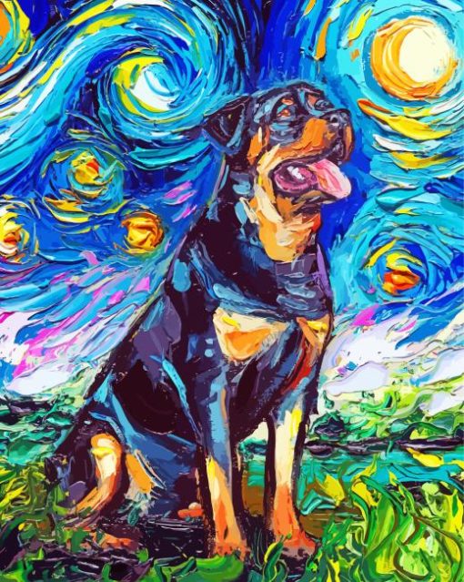 Rottweiler Starry Night Diamond Painting