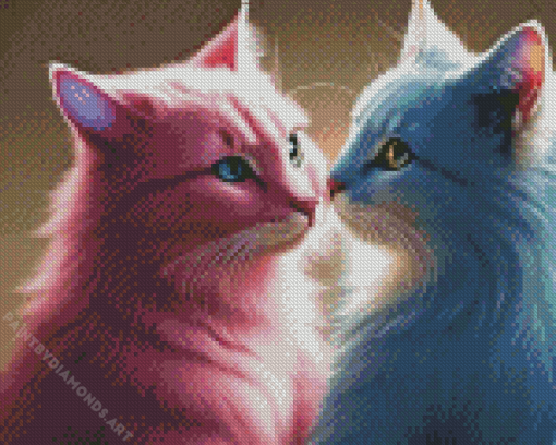 Blue Pink Cats Diamond Painting
