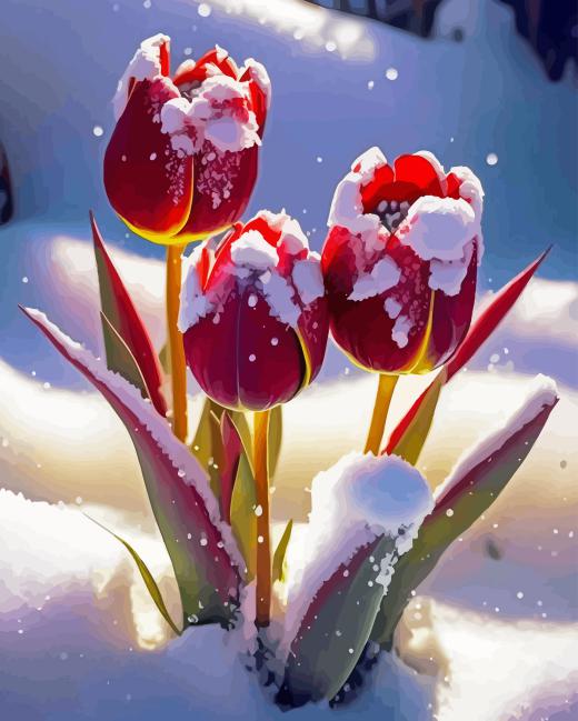 Red Tulips Snow Diamond Painting