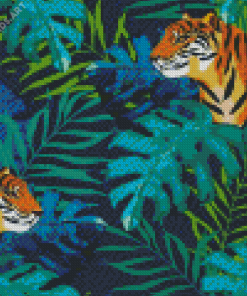 Tigers Behind Leaves Diamond Painting