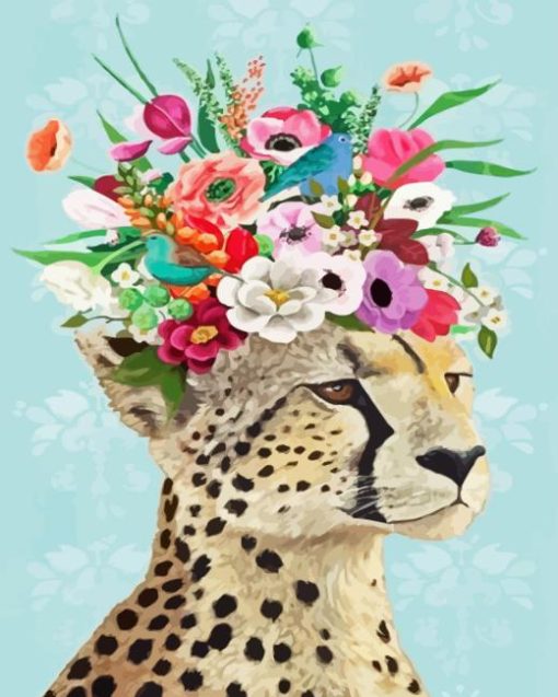 Cheetah With Flowers Diamond Painting