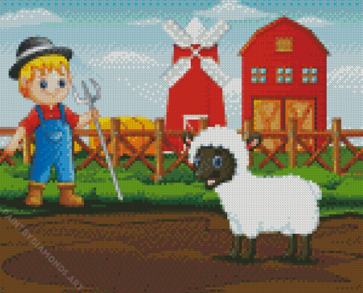 Farmer With Sheep Diamond Painting