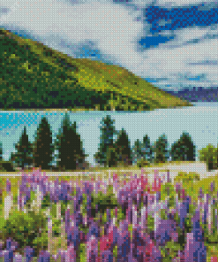 Flowers And Lake Diamond Painting