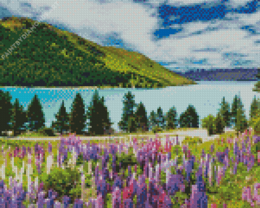 Flowers And Lake Diamond Painting