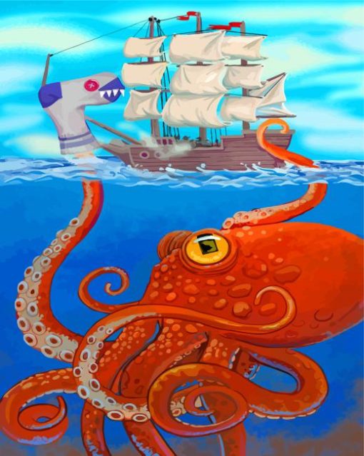Kraken And Pirate Ship Diamond Painting
