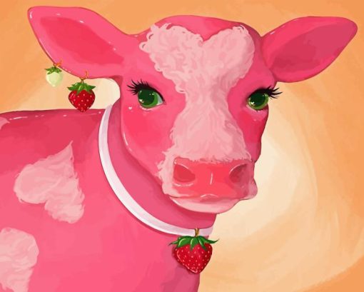 Pink Strawberry Cow Diamond Painting