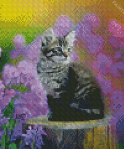 Cat With Flowers Diamond Painting