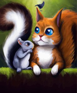 Cat And Squirrel Diamond Painting