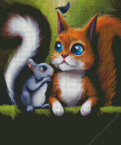 Cat And Squirrel Diamond Painting