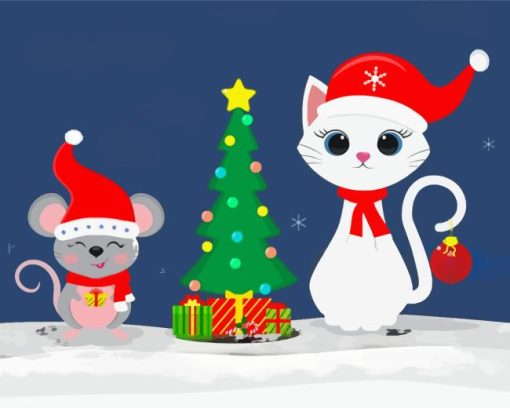Christmas Cat And Mouse Diamond Painting