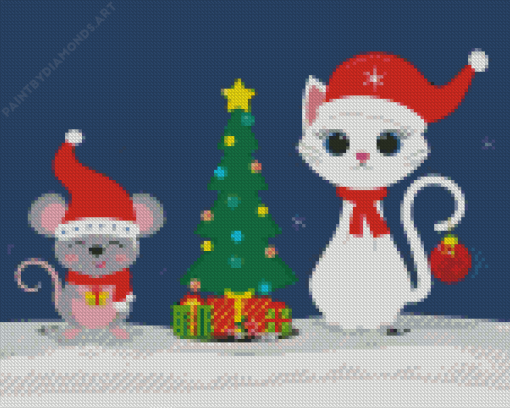 Christmas Cat And Mouse Diamond Painting