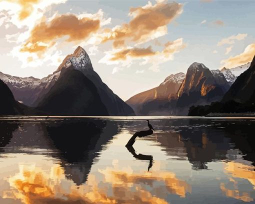 Golden Milford Sound Diamond Painting