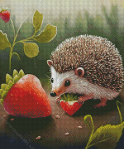 Hedgehog And Strawberries Diamond Painting