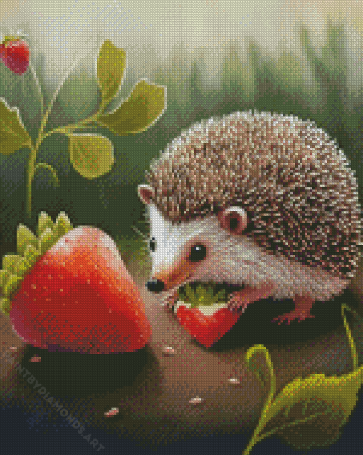 Hedgehog And Strawberries Diamond Painting