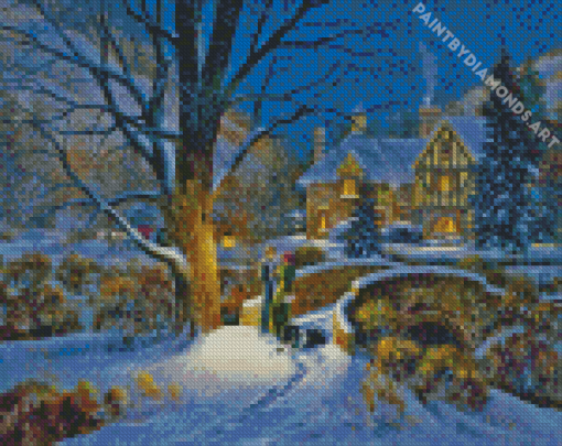 Couple in Snow Christmas Time Diamond Painting