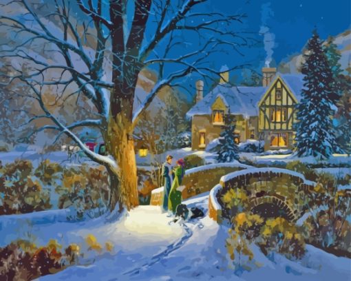 Couple in Snow Christmas Time Diamond Painting