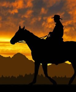 Cowboy Silhouette In The Sunset Diamond Painting