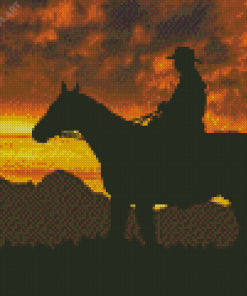 Cowboy Silhouette In The Sunset Diamond Painting