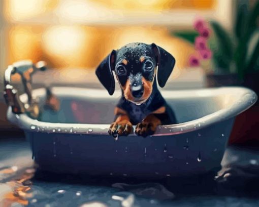 Dog In A Tub Diamond Painting