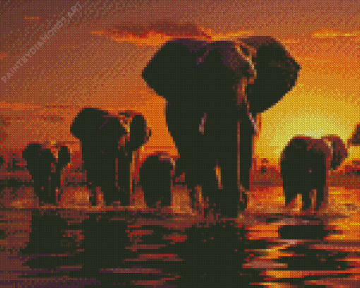 Elephants Sunset Diamond Painting