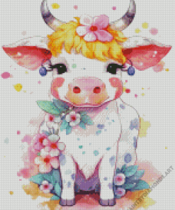 Floral Cow Baby Diamond Painting