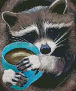 Raccoon With Coffee Diamond Painting