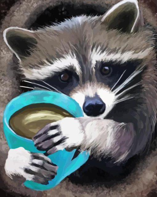 Raccoon With Coffee Diamond Painting