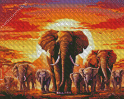 Sahara Elephants Herd Diamond Painting