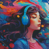 Young Woman Listening To Music Diamond Painting